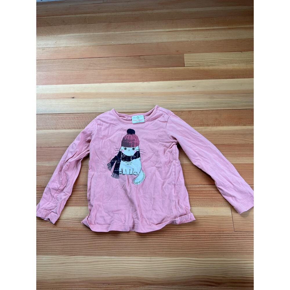 Hanna Andersson pink girl shirt with winter cat size 110